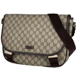 Gucci GG pattern shoulder bag, messenger crossbody coated canvas, beige, brow...